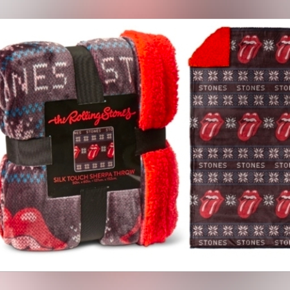 Rolling Stones Silk Touch Faux Shearling Throw Blanket 50×60" New